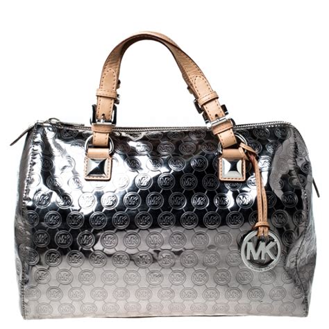 michael kors handbag mirror metallic|michael kors silver satchel handbag.